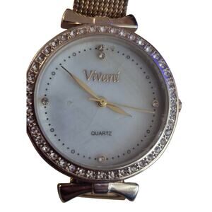 Vivani by Accutime Ladies‎ Watch Gold Bezel with Rhinestones Quartz New Battery